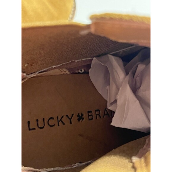 Lucky Brand Yamina Booties Wedge Tan Brown Leather Suede Women’s Sz 7M - Picture 11 of 12